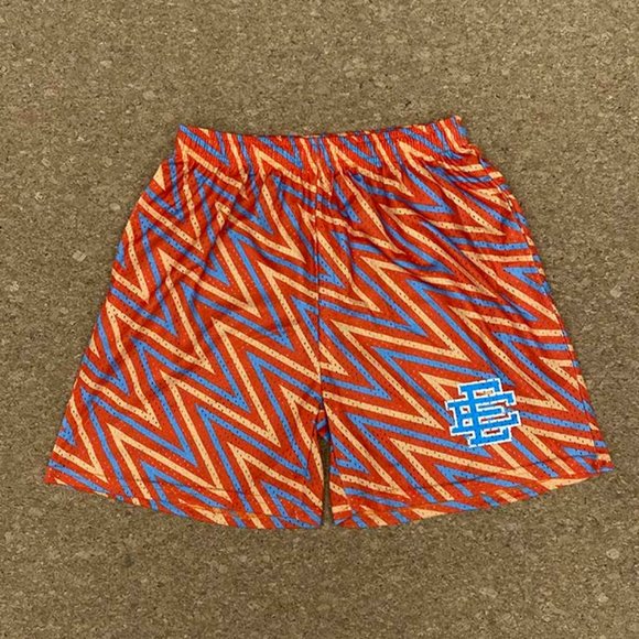 Eric Emanuel Ee Yellow And Orange Stripe Print Casual Sports Shorts